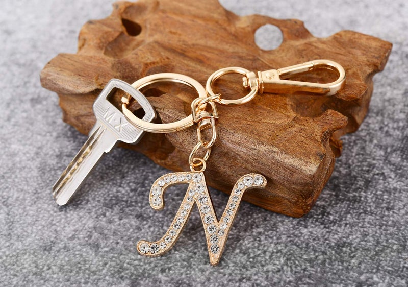 AlphaAcc Keychain for Women Purse Charms for Handbags Crystal Alphabet Initial Letter Pendant with Key Ring,Letter N - Image 2